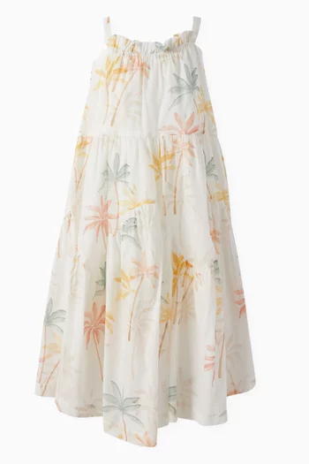 Palm Tree-Print Dress in Organic Cotton