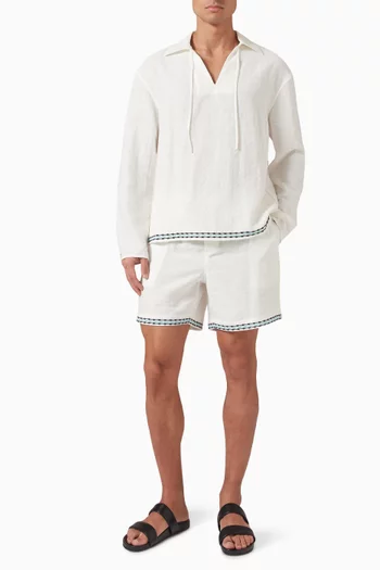 Frequency Embroidered Resort Shorts in Linen-blend