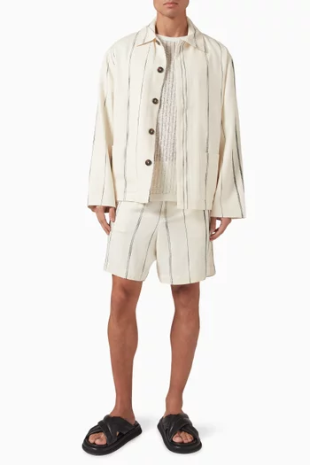Woven Stripe Resort Shorts in Linen-blend
