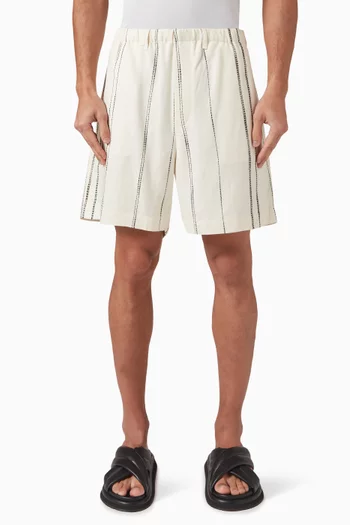 Woven Stripe Resort Shorts in Linen-blend