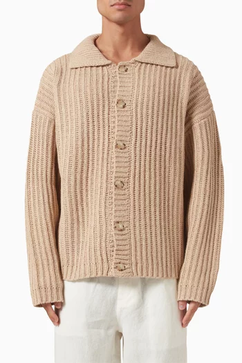 Fisherman Rib Cardigan in Wool
