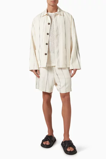 Woven Stripe Resort Jacket in Linen-blend