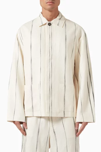 Woven Stripe Resort Jacket in Linen-blend