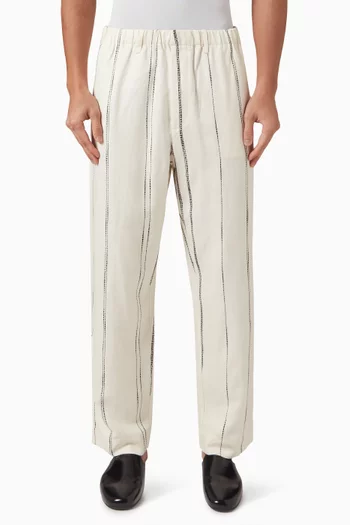 Woven Stripe Pants in Linen-blend