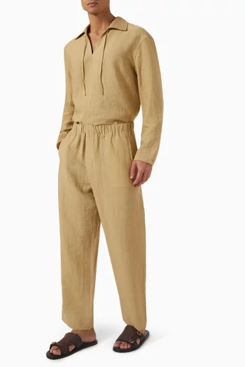 Tie Collar Resort Shirt in Linen-blend