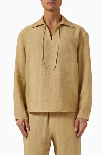 Tie Collar Resort Shirt in Linen-blend
