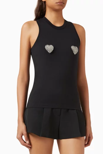 Embellished Heart Tank Top in Cotton Jersey