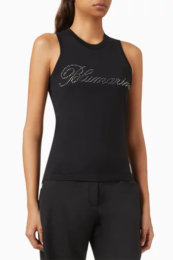 Embellished Logo Tank Top in Cotton Jersey