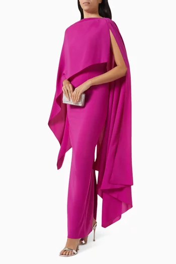 Demetria Cape Maxi Dress in Crepe