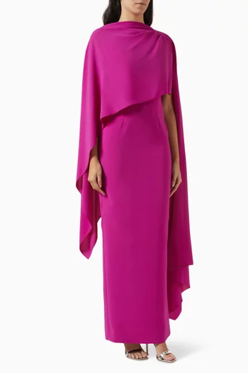 Demetria Cape Maxi Dress in Crepe