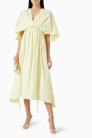 Daria Macramé-belt Midi Dress in Cotton
