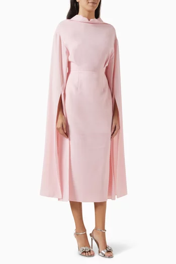 Nour Cape-sleeve Midi Dress in Crepe