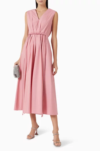 Elowen Macramé-belt Midi Dress in Cotton