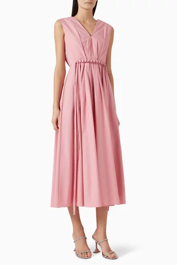 Elowen Macramé-belt Midi Dress in Cotton