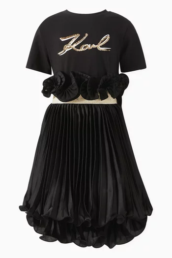 Pleated Ruffled Midi Skirt