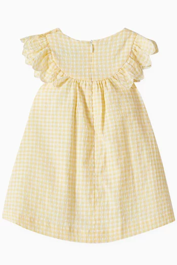 Two-tone Gingham Smock Embroidered Dress