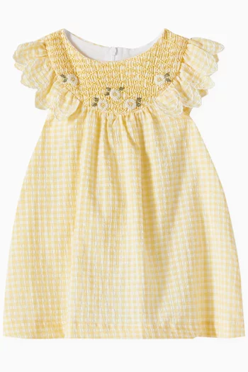 Two-tone Gingham Smock Embroidered Dress