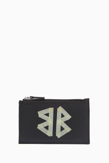 Tape Logo Coin & Card Holder in Leather