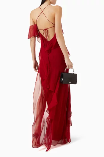 Ruffle Bias Gown in Silk Chiffon