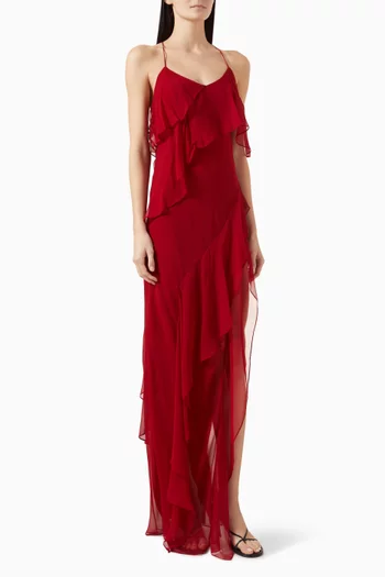 Ruffle Bias Gown in Silk Chiffon