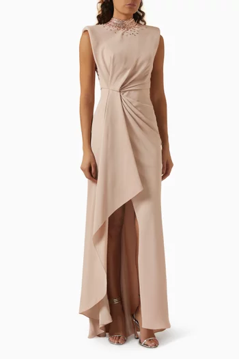 Stone-embellished Collar Dress in Crepe