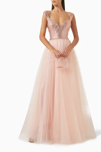 Stone-embellished Corset Gown in Tulle