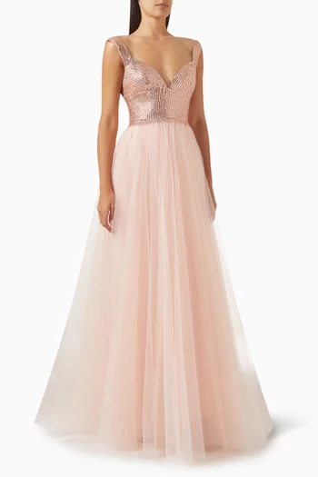 Stone-embellished Corset Gown in Tulle