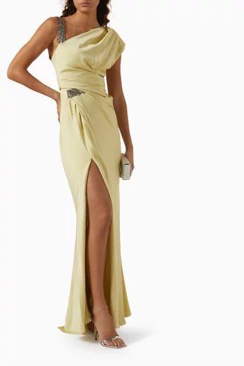 Stone-embellished Gown in Satin