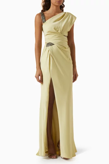 Stone-embellished Gown in Satin