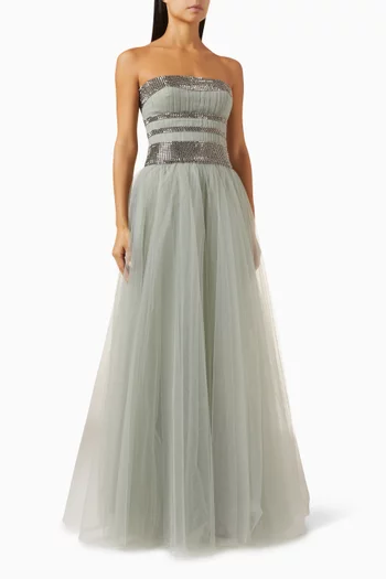 Crystal-embellished Strapless Dress in Tulle