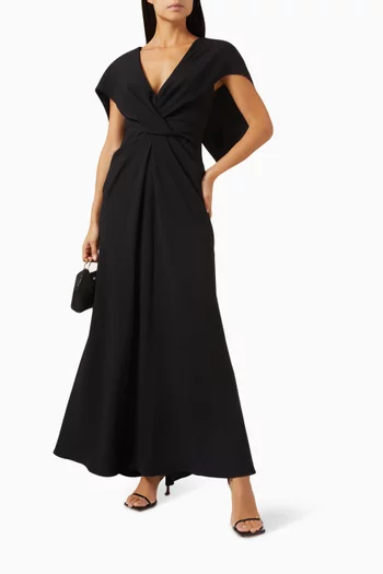 Draped Cape-sleeve Dress in Crepe