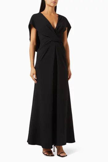 Draped Cape-sleeve Dress in Crepe