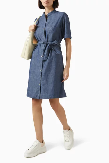 The Grid Shirt Dress in Chambray