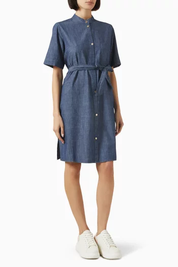 The Grid Shirt Dress in Chambray