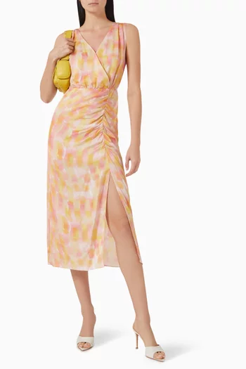 Printed V-neck Midi Dress in Viscose
