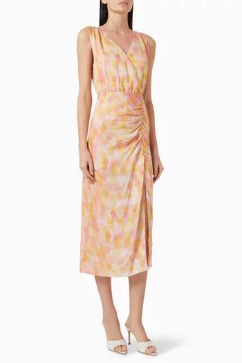 Printed V-neck Midi Dress in Viscose