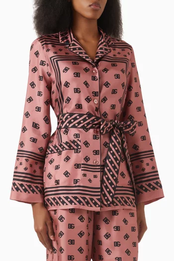 Belted Pyjama Shirt in Silk Twill
