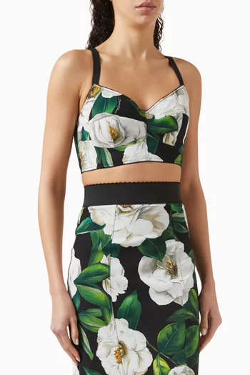 Gardenia-print Bralette Top in Stretch Nylon