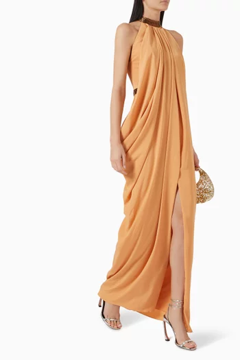Beaded Collar Loose-cut Maxi Dress