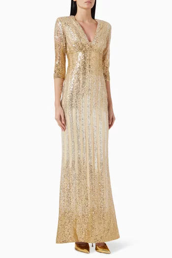 V-neck Sequin-embellished Maxi Dress