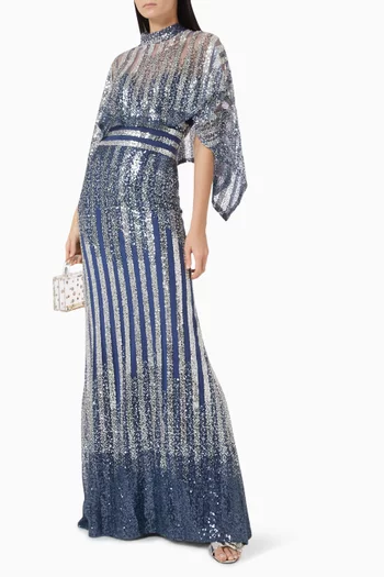 Detachable Cape Sequin-embellished Maxi Dress