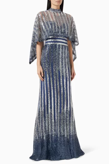 Detachable Cape Sequin-embellished Maxi Dress