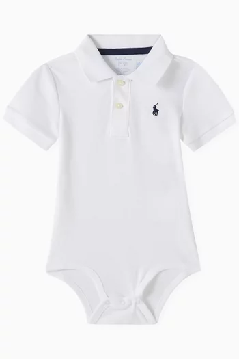 Logo-embroidered Polo Bodysuit in Cotton