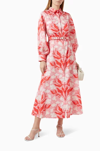 Floral-print Belted Dress