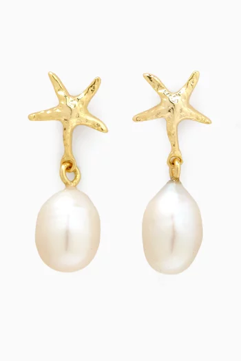 Starfish Baroque Pearl Drop Earrings in 18kt Gold-plated Metal