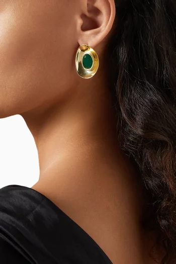 Malachite Disc Stud Earrings in 18kt Gold-plated Metal