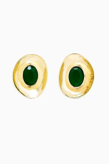 Malachite Disc Stud Earrings in 18kt Gold-plated Metal