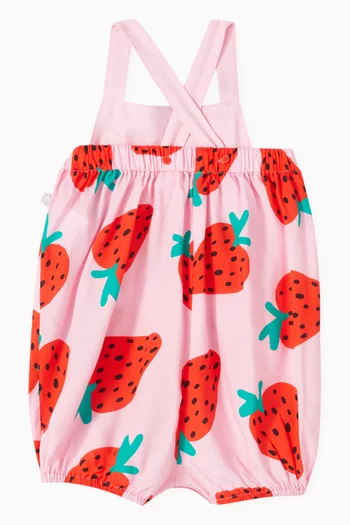 Strawberry-print Romper in Organic Cotton-poplin