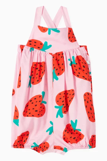 Strawberry-print Romper in Organic Cotton-poplin