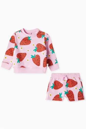 Strawberry-print Sweatshirt & Sweatpants Set in Cotton